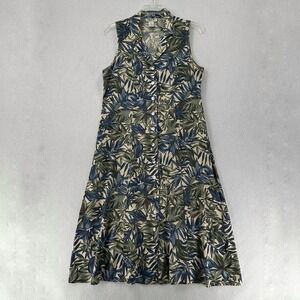 Selene Sport Size L 100% Silk Vintage Maxi Dress Tropical Palm Hawaiian Button